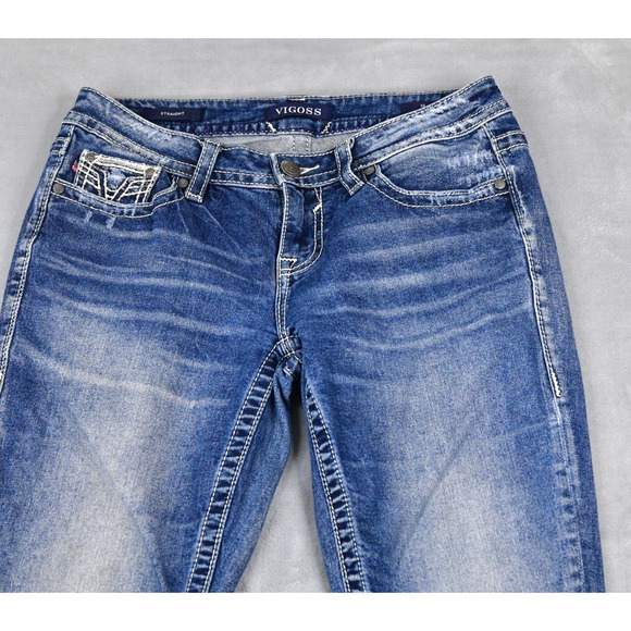 VIGOSS Jeans Womens 6 (30x33) Straight Rhinestone Blue Denim Stretch - Picture 6 of 12